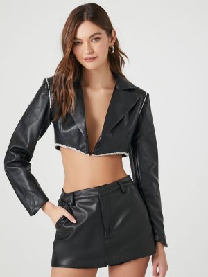 Cropped Faux Leather Jacket