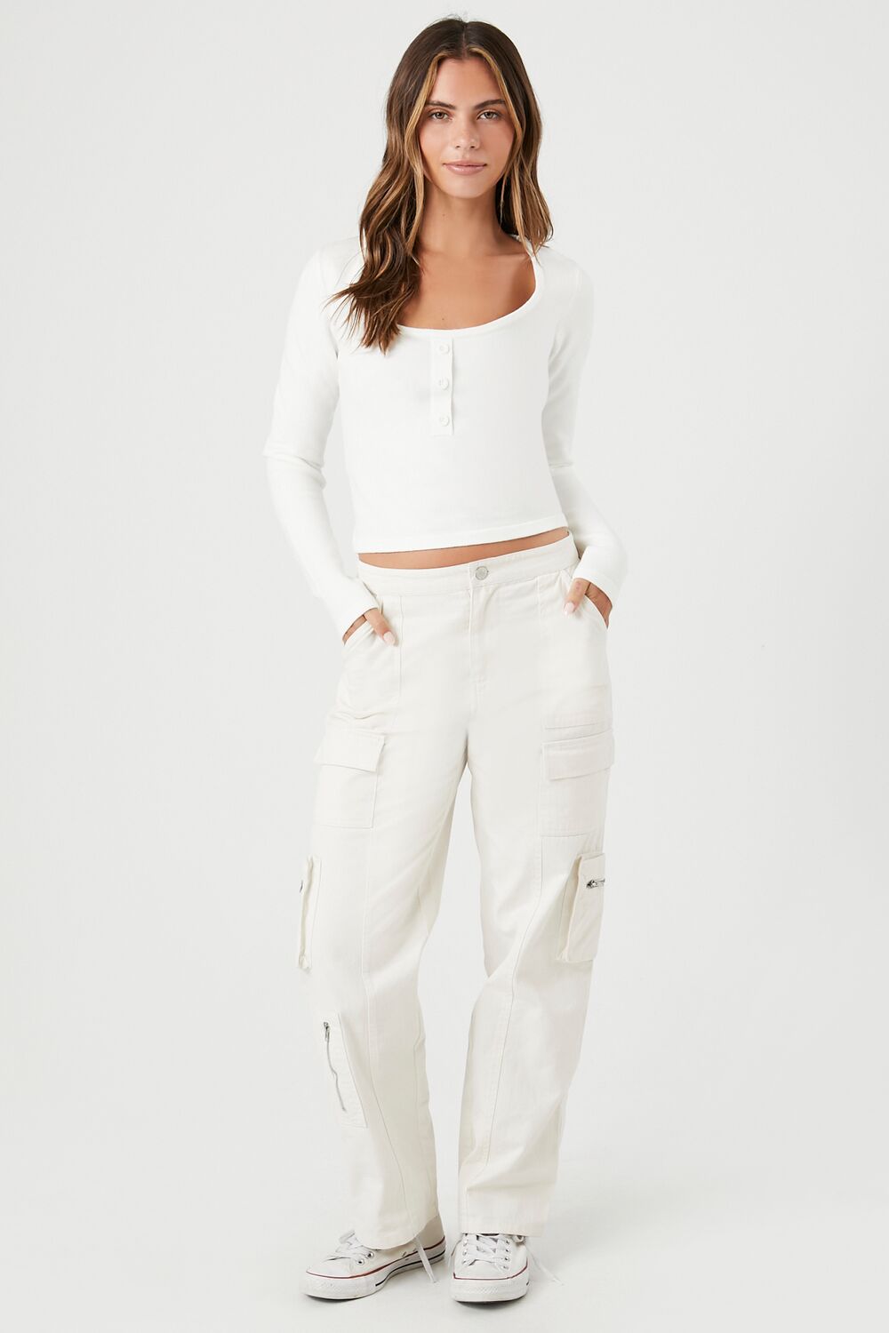 Cropped Sweater-Knit Henley Top - Image 4