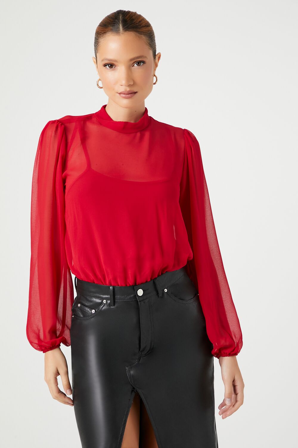 Chiffon Mock Neck Bodysuit - Image 2