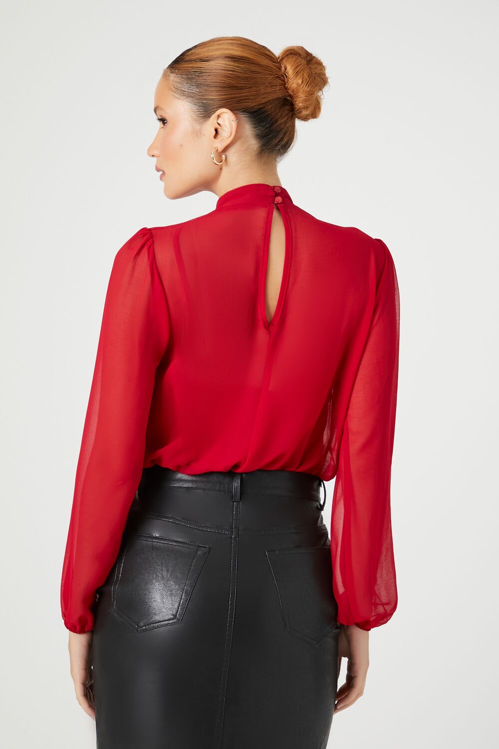 Chiffon Mock Neck Bodysuit - Image 4