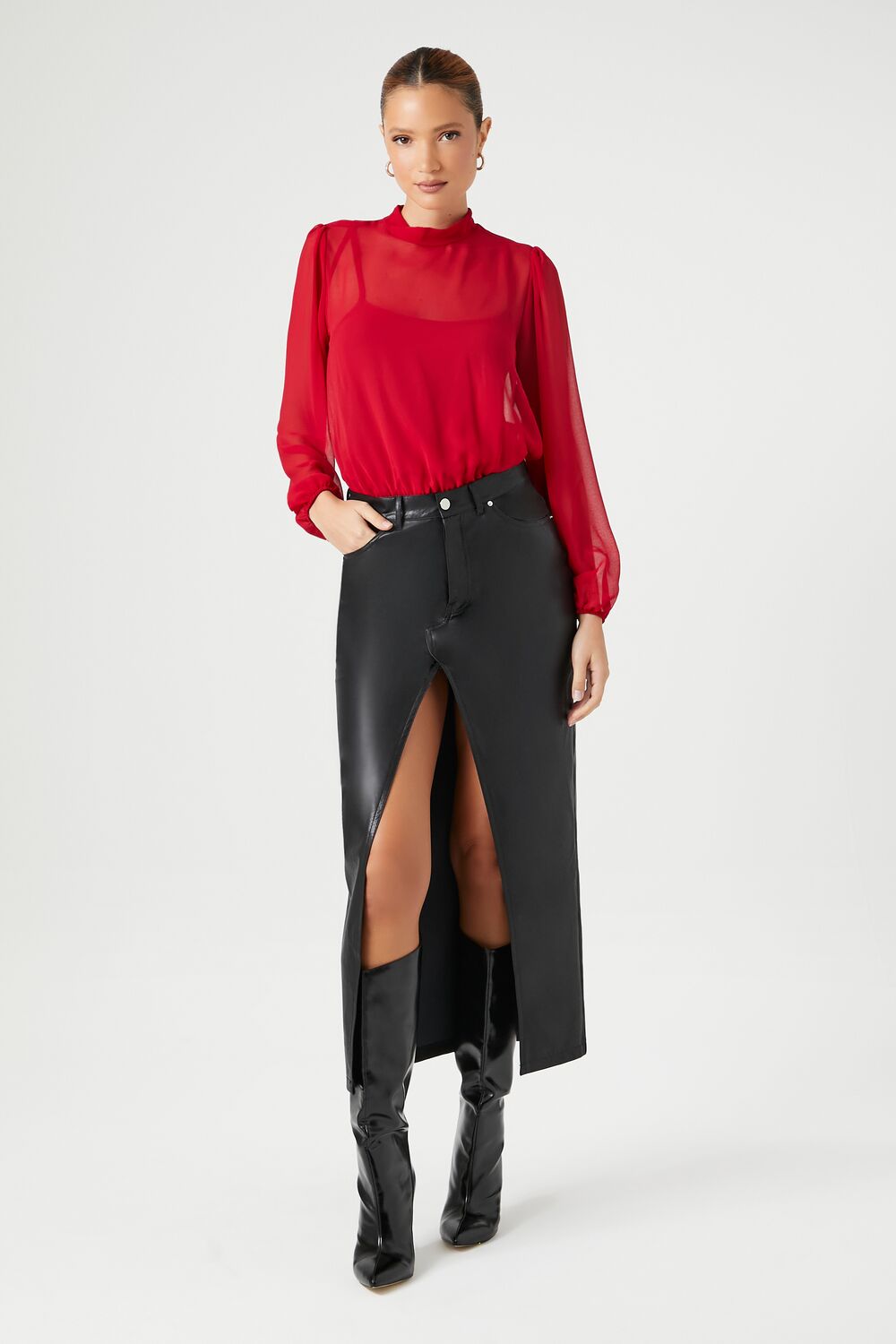 Chiffon Mock Neck Bodysuit