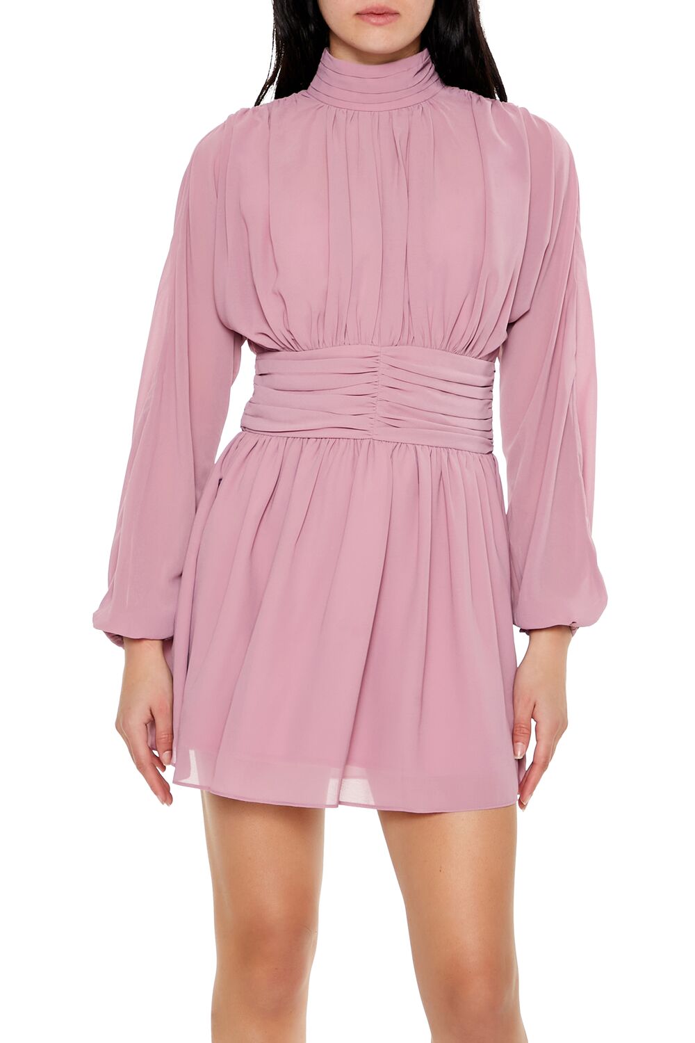 Chiffon Peasant-Sleeve Mini Dress - Image 2