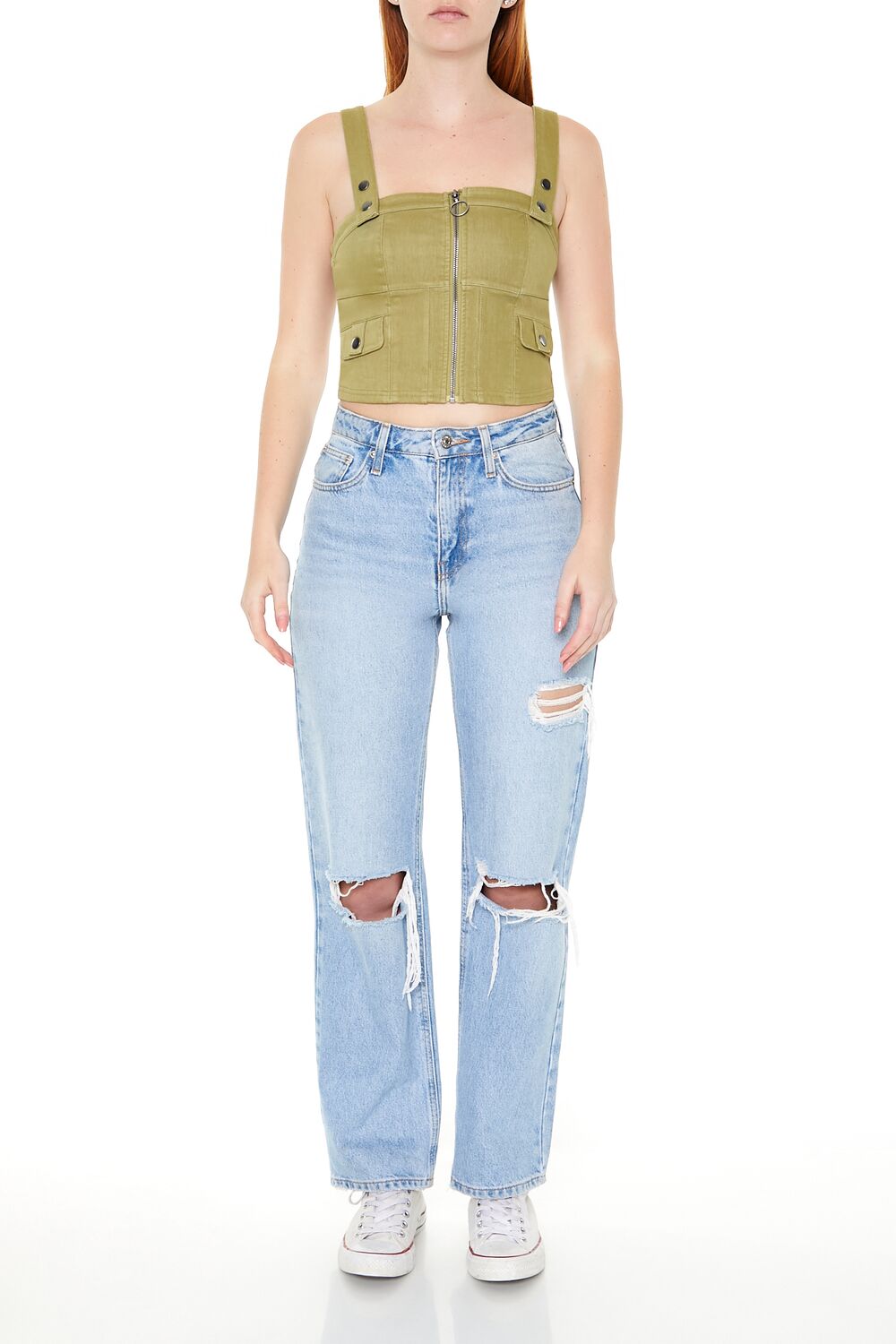Denim Zip-Up Crop Top - Image 2