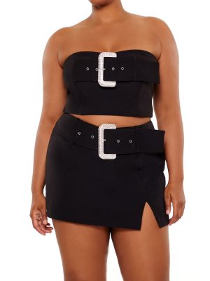 Plus Size Rhinestone Buckle Tube Top