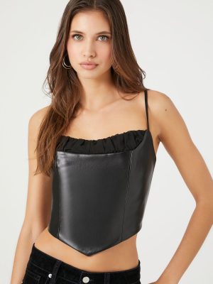 Faux Leather Ruffle-Trim Crop Top