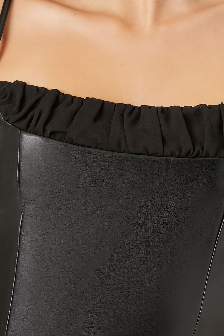 Faux Leather Ruffle-Trim Crop Top - Image 5