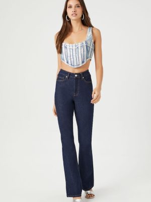 Denim Curved-Hem Crop Top