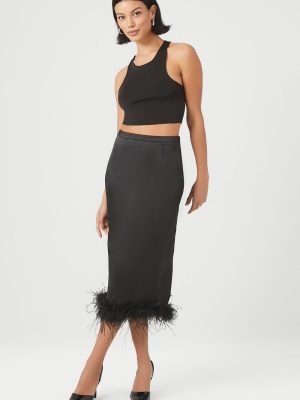 Feather-Trim Maxi Skirt