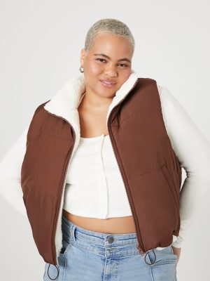 Plus Size Reversible Faux Shearling Puffer Vest