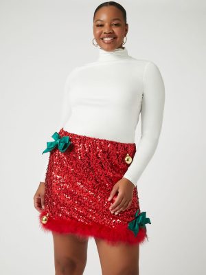 Plus Size Sequin Ornament Mini Skirt