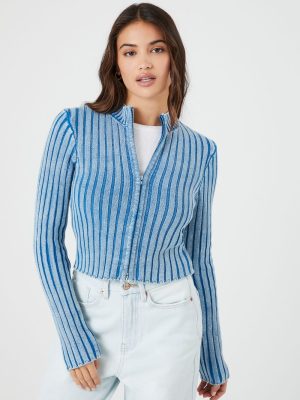 Ribbed Knit Zip-Up Sweater