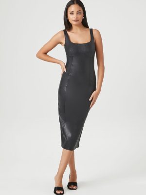 Faux Leather Midi Bodycon Dress