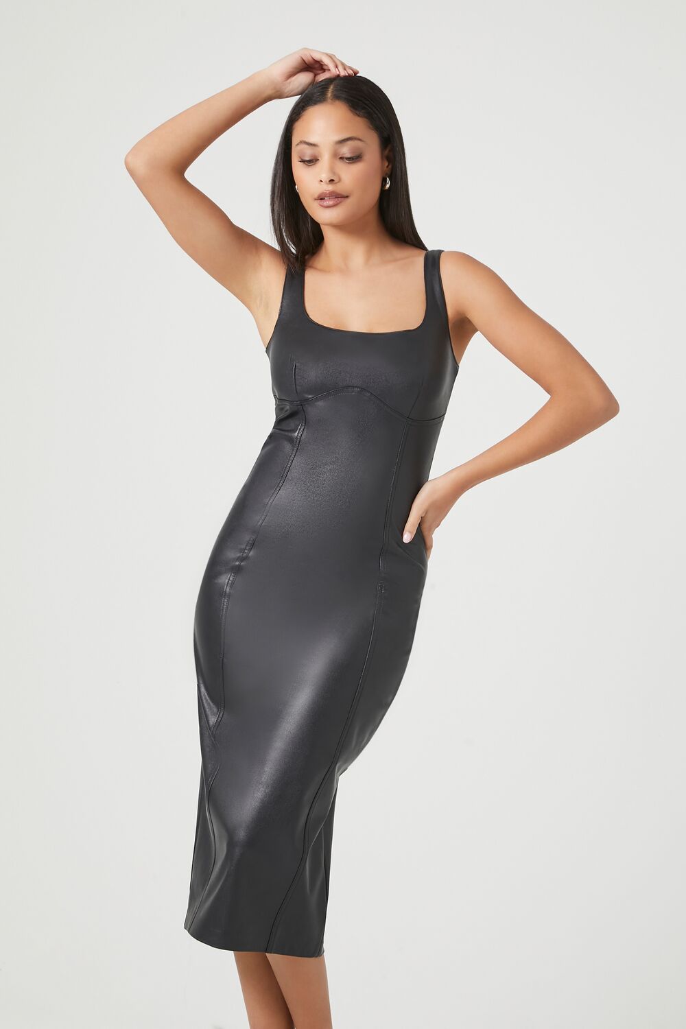 Faux Leather Midi Bodycon Dress - Image 2