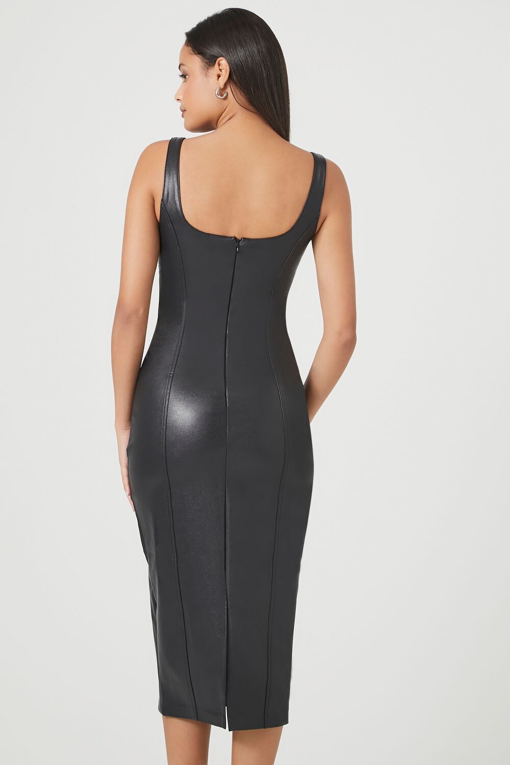 Faux Leather Midi Bodycon Dress - Image 4