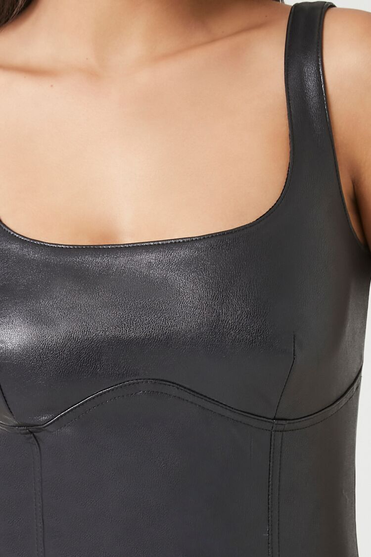 Faux Leather Midi Bodycon Dress - Image 5