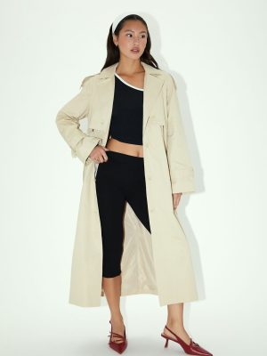 Tie-Front Notched Trench Coat