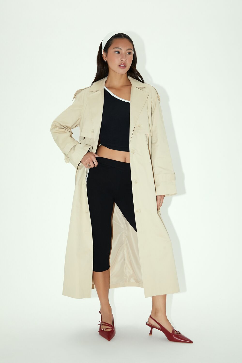 Tie-Front Notched Trench Coat