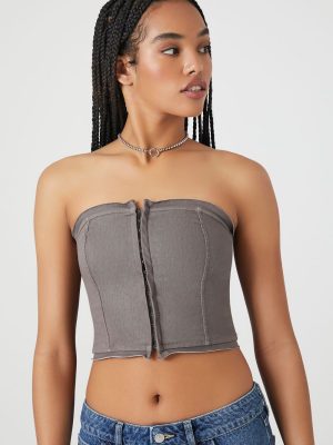 Cropped Zip-Up Tube Top