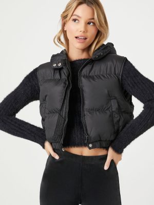 Cropped Hooded Puffer Vest