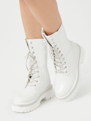 Rhinestone-Trim Combat Boots