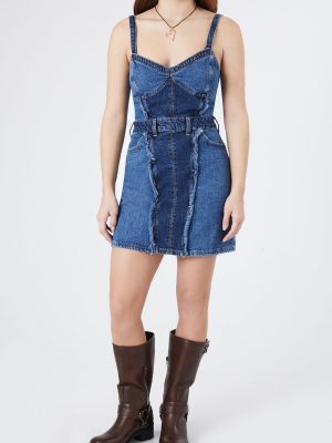 Frayed Colorblock Denim Dress