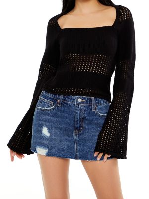 Open-Knit Bell-Sleeve Sweater