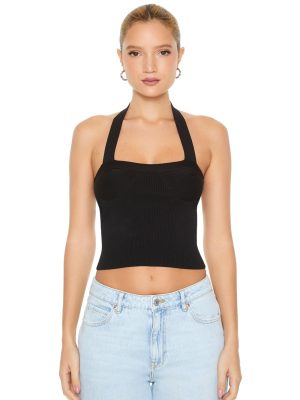 Sweater-Knit Bustier Halter Top