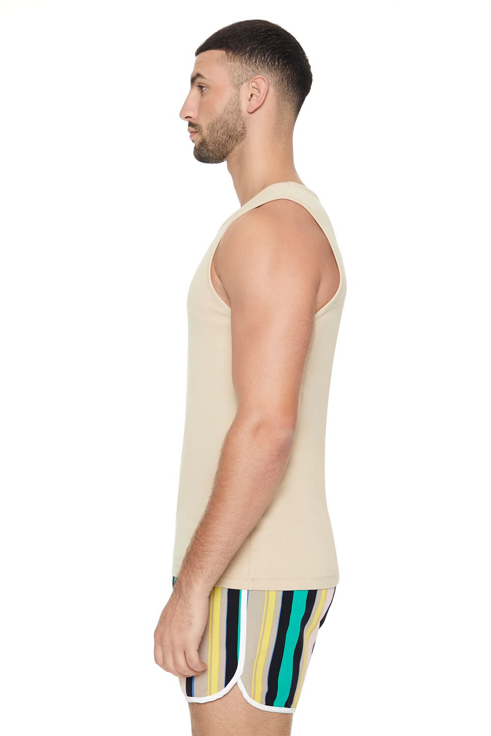 Striped Drawstring Short Inseam Swim Trunks - Image 2