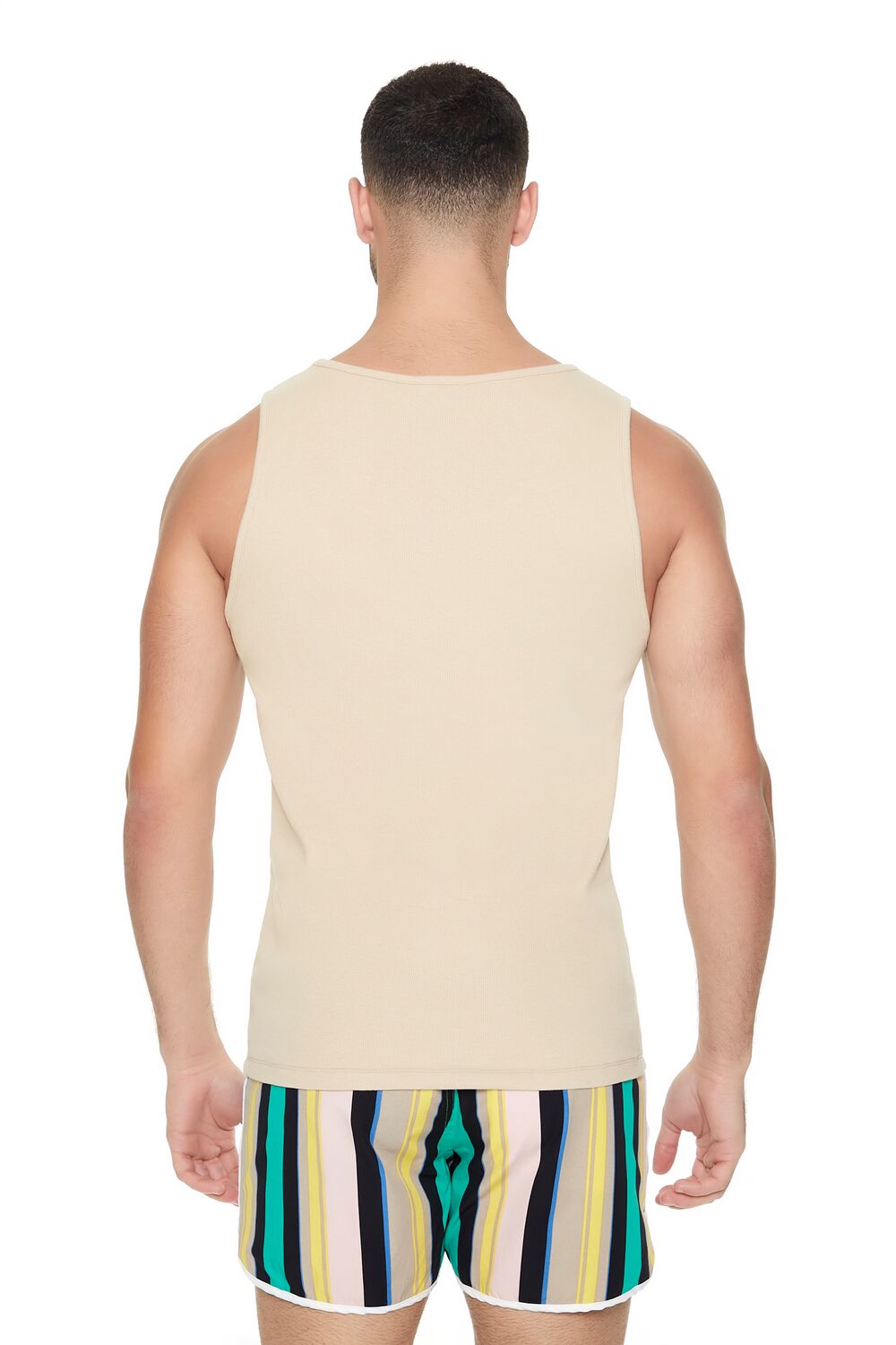 Striped Drawstring Short Inseam Swim Trunks - Image 3