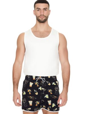 Short Inseam Drink Print Swim Trunks