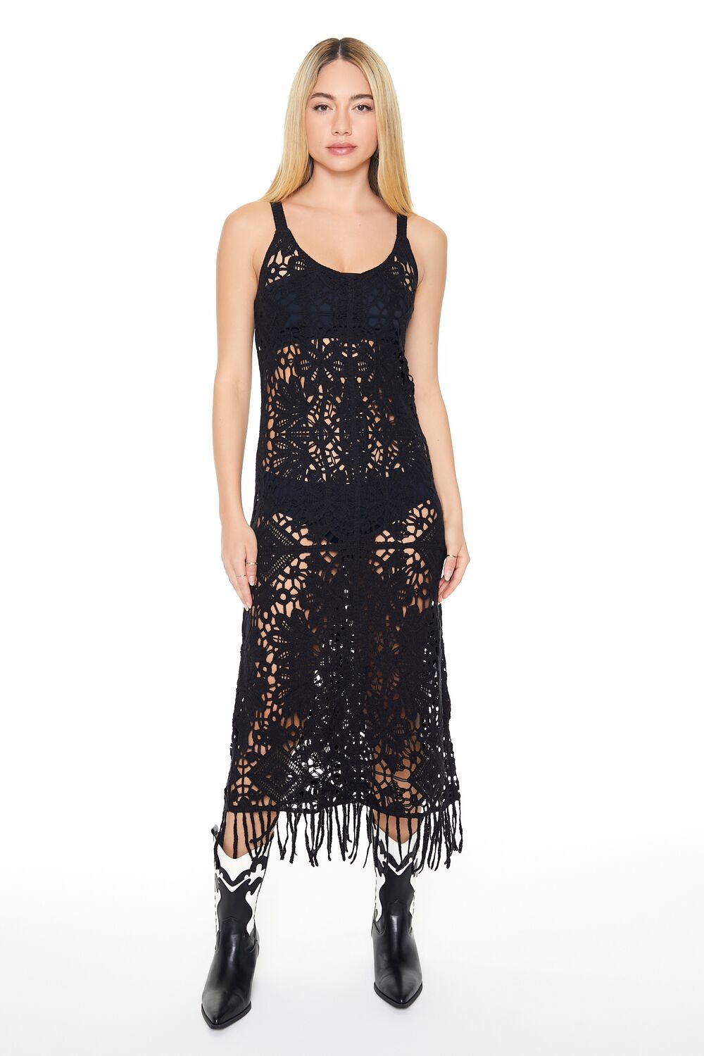 Crochet Fringe Midi Dress