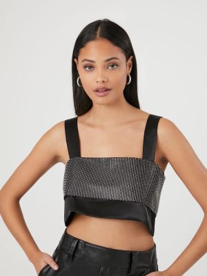 Satin Rhinestone Crop Top