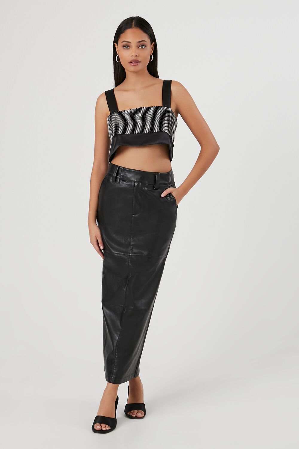 Satin Rhinestone Crop Top - Image 4