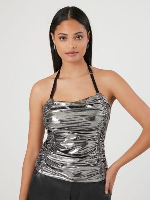 Metallic Ruched Halter Top