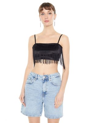 Satin Fringe Cropped Cami