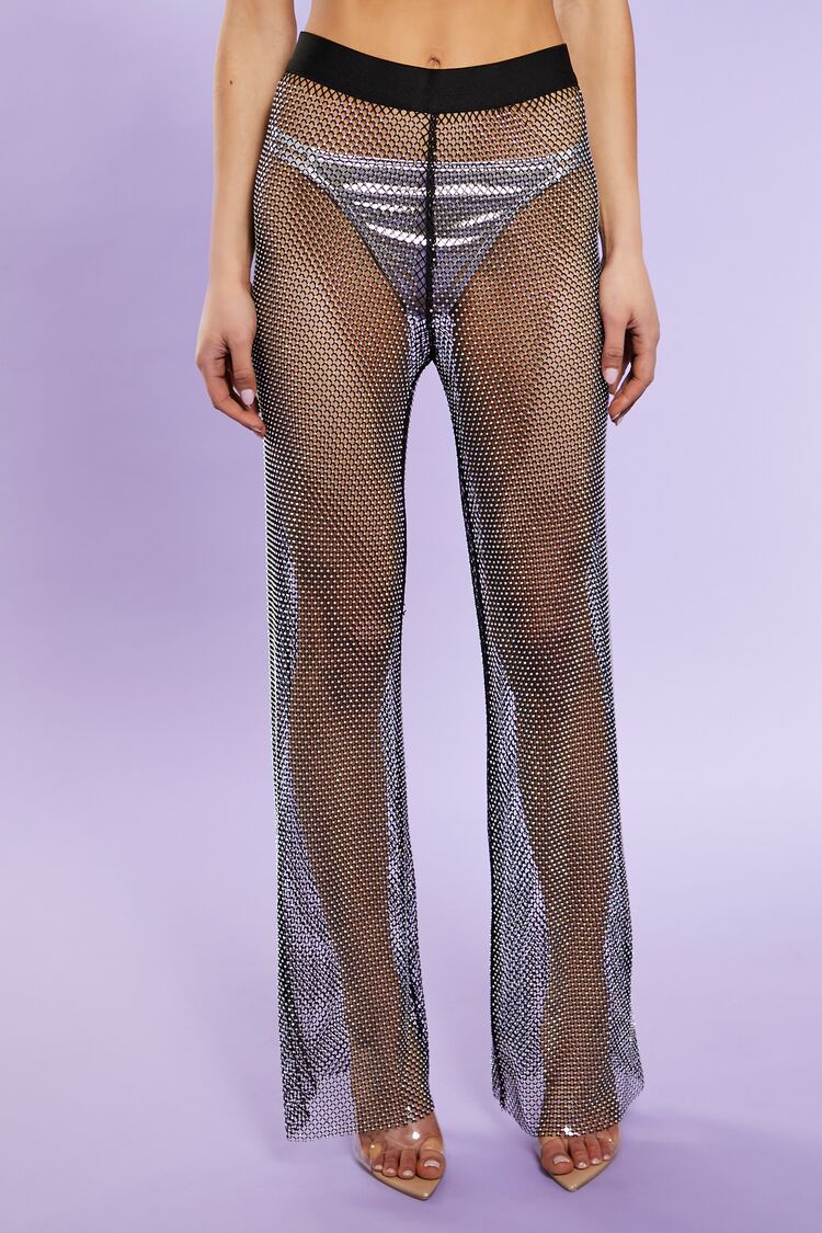 Rhinestone Netted Wide-Leg Pants - Image 8