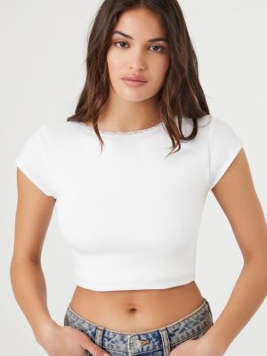 Seamless Lace-Trim Cropped Tee