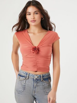 Ruched Floral Crop Top