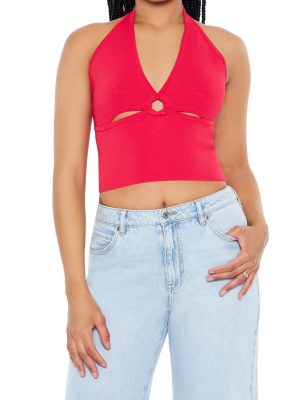 Sweater-Knit Halter Crop Top