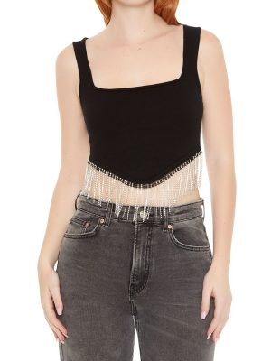 Rhinestone Sweater-Knit Crop Top