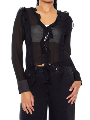 Ruffle-Trim Chiffon Top