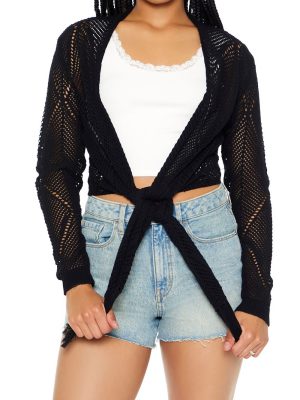 Open-Knit Tie-Front Sweater