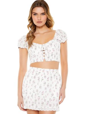 Floral Print Puff-Sleeve Crop Top