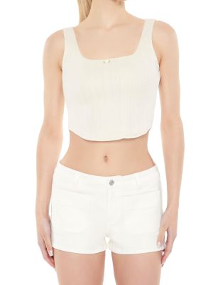 Rosette Pointelle Knit Crop Top