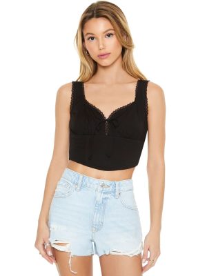 Ruched Lace-Trim Crop Top