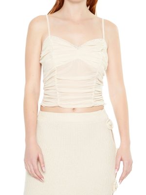 Lace-Trim Ruched Mesh Cami