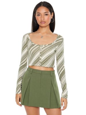 Striped Button-Front Crop Top