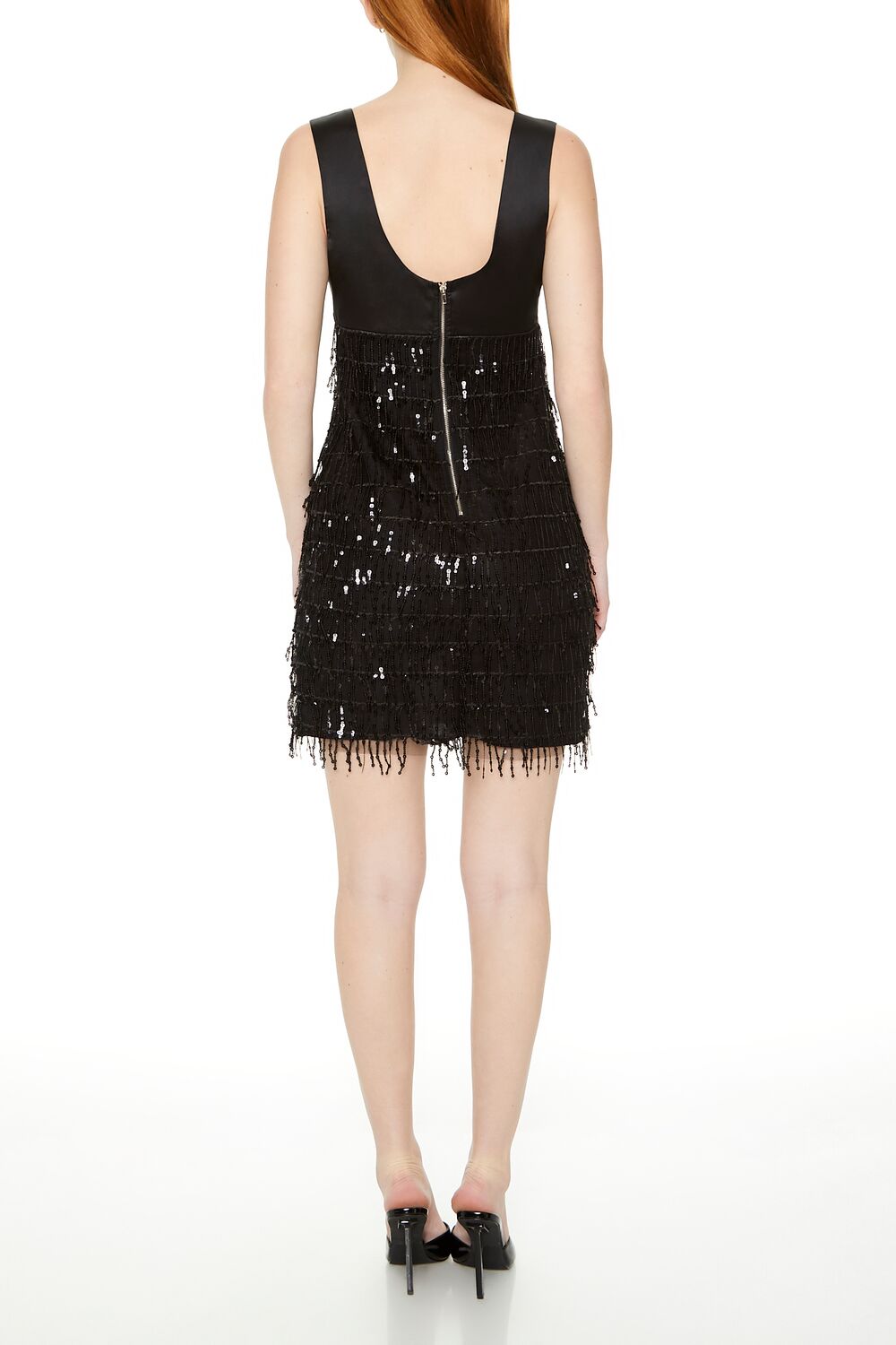 Satin & Sequin Fringe Mini Dress - Image 3
