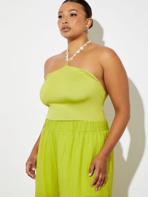 Plus Size Faux Pearl Halter Bodysuit