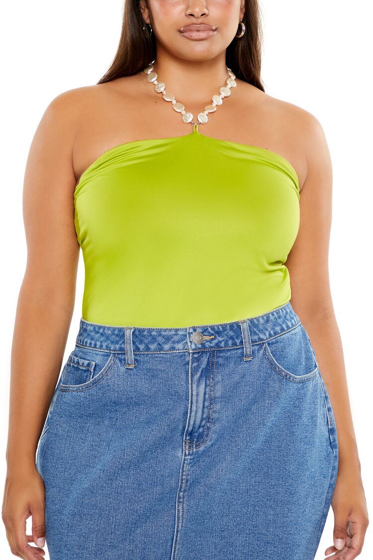 Plus Size Faux Pearl Halter Bodysuit - Image 5